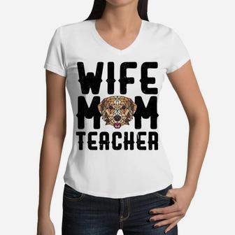 Womens Best Wife Dog Mom Teacher Mothers Day Gift 2022 Women V-Neck T-Shirt - Seseable