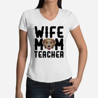 Womens Best Wife Dog Mom Teacher Shirt Mothers Day Gift 2022 Women V-Neck T-Shirt - Seseable