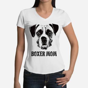 Womens Boxer Dog Mom Boxer Mom Women V-Neck T-Shirt - Seseable