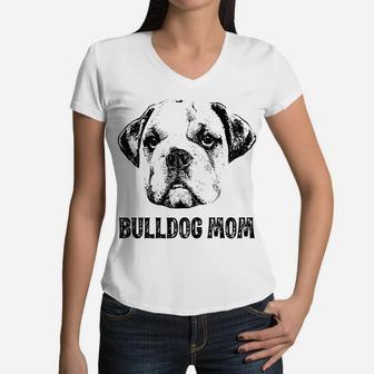 Womens English Bulldog Mom English Bulldog Women V-Neck T-Shirt - Seseable