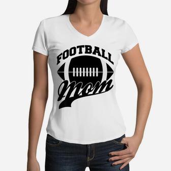 Womens Football Mom Team Sports Mommy Women V-Neck T-Shirt - Seseable