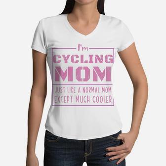 Womens Im A Cycling Mom Momma Pride Mommy Cycling Women V-Neck T-Shirt - Seseable