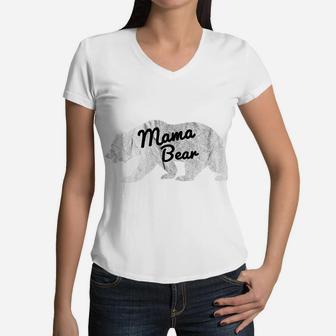 Womens Mama Bear Mothers Day Mummy Mom Animal Gift Women V-Neck T-Shirt - Seseable