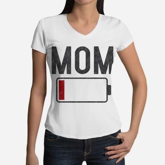 Womens Mom Low Battery Tired Mama Mother Women V-Neck T-Shirt - Seseable