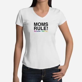 Womens Moms Rule Bold Font For Your Wife Or Mama Bear Women V-Neck T-Shirt - Seseable