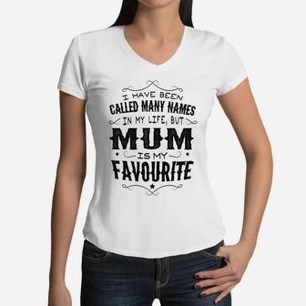 Womens Mum Is My Favorite Name 2 Grandma Gift Women V-Neck T-Shirt - Seseable