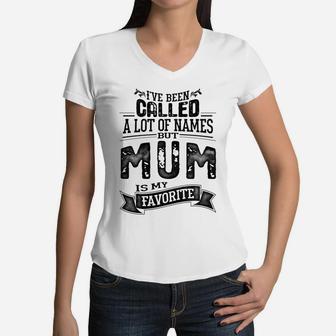 Womens Names Mum Is My Favorite Grandma Gift Women V-Neck T-Shirt