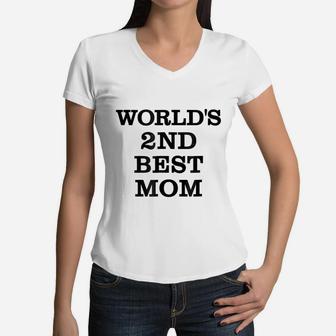 Worlds 2nd Best Mom Women V-Neck T-Shirt - Seseable