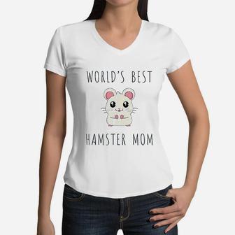 Worlds Best Hamster Mom Women V-Neck T-Shirt - Seseable
