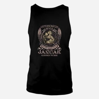 Januar Geborene Löwen-Motiv Schwarzes Unisex TankTop mit Spruch - Seseable