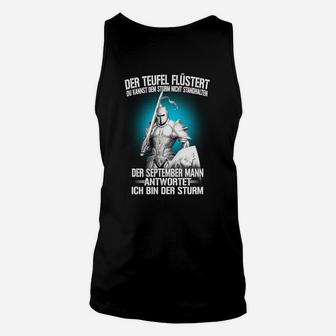 Schwarzes Herren Unisex TankTop 'Der Teufel flüstert', September Mann Motiv - Seseable