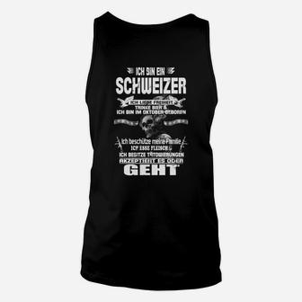 Schweizer Stolz Typografie Unisex TankTop in Schwarz, Patriotisches Design - Seseable