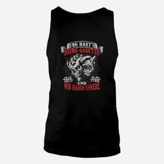 Totenkopf Spruch Unisex TankTop für Herren, Schwarz mit Motiv - Seseable