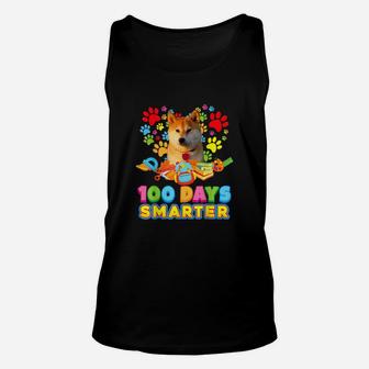 100 Days Smarter Akita Inu Dog Paw Prints Heart 100th Day Of Unisex Tank Top - Seseable