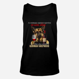 A Woman Cannot Survive On Wine And German Shepherd Shirts Unisex Tank Top - Seseable