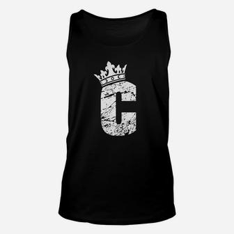 Alphabet T Shirt- Initial Letter C And King Queen Crown Tee Unisex Tank Top - Seseable