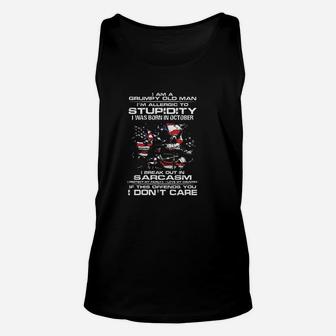 American I Am Grumpy Old Man Allergic Stupidity I Born In October Unisex Tank Top - Seseable