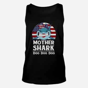 American Mother Shark Funny Mother Family Gift Unisex Tank Top - Seseable