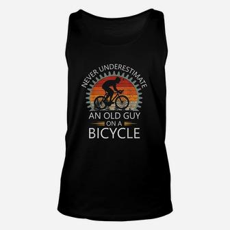 An Old Guy On A Bicycle Cycling Vintage Never Underestimate Unisex Tank Top - Seseable