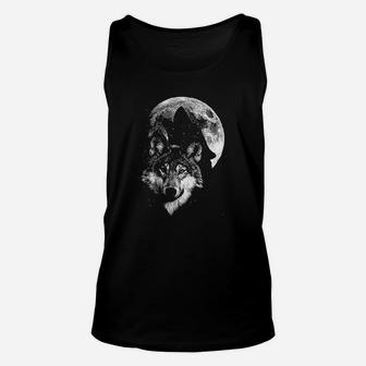 Angry Wolf Animals Wolf Silhouette On Moon Unisex Tank Top - Seseable