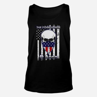 Anon T-shirt American Flag Skull The Storm Is Here Unisex Tank Top - Seseable