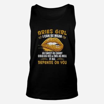 Aries Girl I Can Be Mean Golden Lips Aries Girl Unisex Tank Top - Seseable