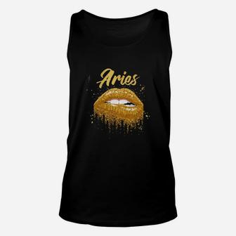 Aries Lips Funny Unisex Tank Top - Seseable