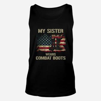 Army My Sister Wears Combat Boots Proud Brother T-shirt Unisex Tank Top - Seseable
