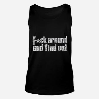 Around And Find Out Distressed Navy Blue Athletic Fit Unisex Tank Top - Seseable