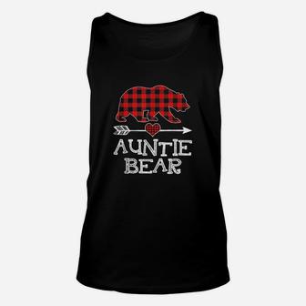 Auntie Bear Christmas Pajama Red Plaid Buffalo Family Gift Unisex Tank Top - Seseable