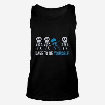 Autism Awareness Dare To Be Yourself Dabbing Skeleton Unisex Tank Top - Seseable