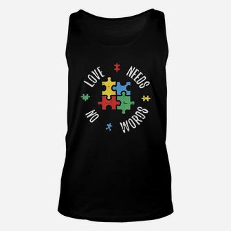 Awareness Teacher Love Needs No Word Special Puzzle Unisex Tank Top - Seseable