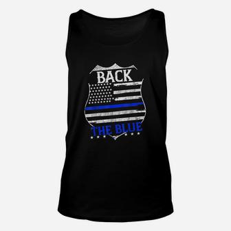 Back The Blue Thin Blue Line American Badge Police Unisex Tank Top - Seseable