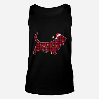 Basset Hound Dog Red Plaid Christmas Lights Xmas Unisex Tank Top - Seseable