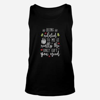 Being Related To Me Funny Christmas Family Xmas Pajamas Unisex Tank Top - Seseable