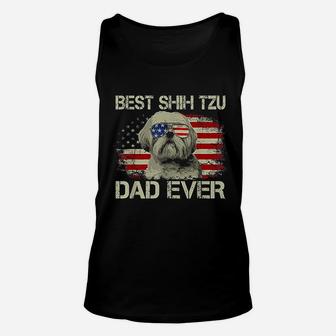 Best Shih Tzu Dad Ever Dog Lover American Flag Gift Unisex Tank Top - Seseable