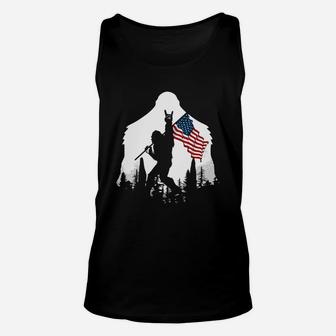Bigfoot Rock And Roll Usa Flag In The Forest Unisex Tank Top | Seseable UK