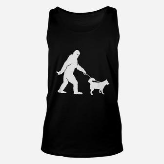 Bigfoot Sasquatch Walking Husky Dog Lovers Gift Unisex Tank Top - Seseable