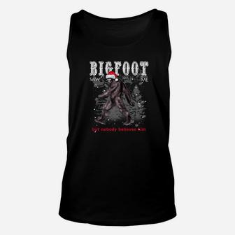 Bigfoot Saw Me But Nobody Believes Him Christmas Gif Unisex Tank Top - Seseable