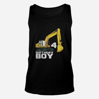 Birthday Boy Excavators 4 Four Years Old Fourth Unisex Tank Top - Seseable