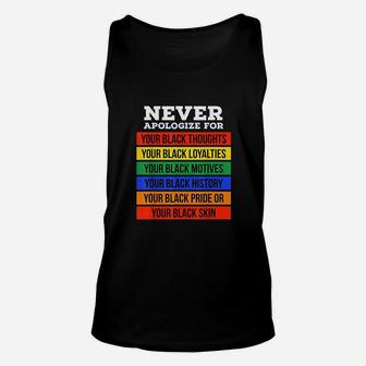 Black History Month Never Apologize For Your Blackness Unisex Tank Top - Seseable