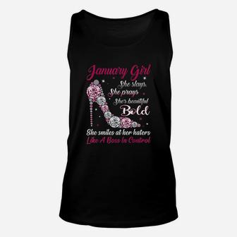 Born In January Girl She Slay Pray Beautiful Bold Unisex Tank Top | Seseable UK