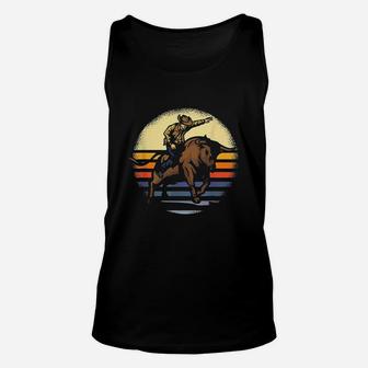 Bull Riding Rodeo Rider Cowboy Western Vintage Retro Gift Unisex Tank Top - Seseable