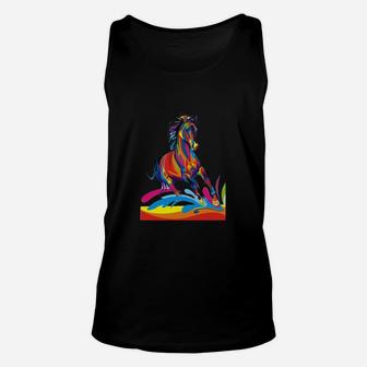 Buntes Pferd Grafikdesign Schwarzes Unisex TankTop, Kreatives Motiv für Tierfreunde - Seseable