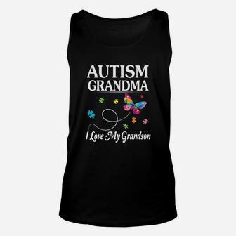 Butterfly Autism Grandma I Love My Grandson Awareness Unisex Tank Top - Seseable