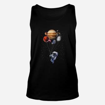 Cat As Astronaut In Space Holding Planet Balloon Unisex Tank Top - Seseable