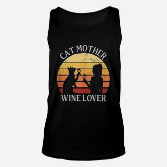 Cat Mother Wine Lover Vintage Gifts For Mom Birthday Unisex Tank Top - Seseable