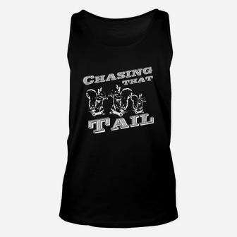 Chasing That Tail Squirrel Hunting White Unisex Tank Top - Seseable