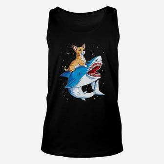 Chihuahua Riding Shark Dog Lover Gifts Space Galaxy Unisex Tank Top - Seseable