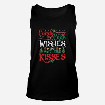 Christmas Candy Cane Wishes Mistletoe Kisses Gift Unisex Tank Top - Seseable